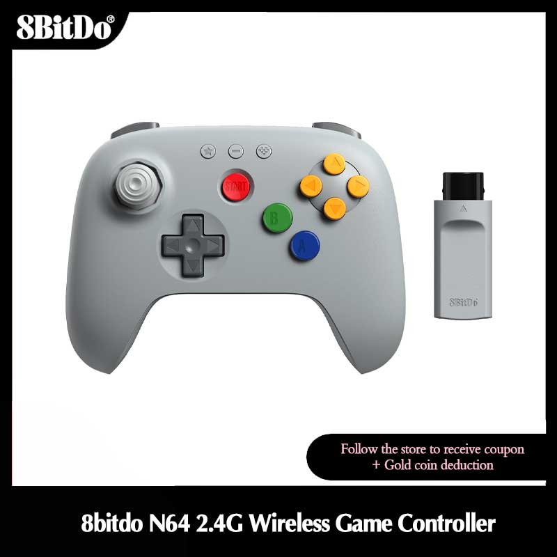 Gaming Console Windows - 8BitDo N64 2.4G คอนโทรลเลอร์เกมไร้สายพร้อมฮอลเอฟเฟค, เกมแพดพร้อมอะแดปเตอร์สำหรับคอนโซล N64,