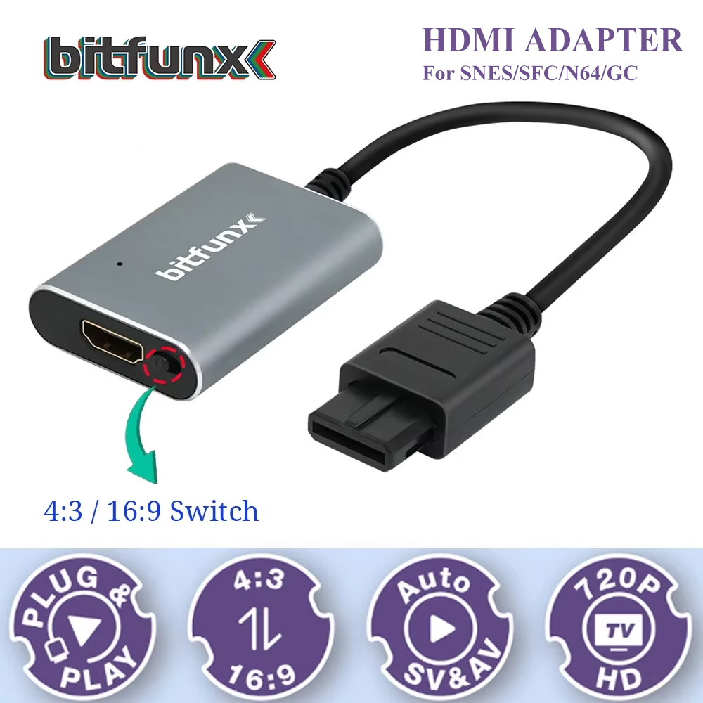 Gaming Console Vintage - Bitfunx 720P Svideo/AV ไปยังอะแดปเตอร์ HDMI ตัวแปลงวิดีโอ