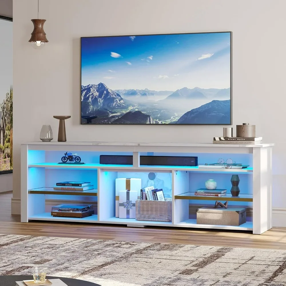 Gaming Console Tv Stand - ขาตั้งทีวีสำหรับทีวีขนาด 75 นิ้ว, ตู้วางทีวีทรงสูงพร้อมชั้นวางปรับระดับได้, ตู้วางเครื่องเล่นเกมพร้อมพื้นที่จัดเก็บแบบมินิมอล