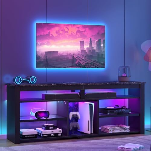 Gaming Console Tv Stand - ขาตั้งทีวีสำหรับทีวีขนาด 70 นิ้ว, ศูนย์รวมความบันเทิงแบบสูงพร้อมไฟ LED 2