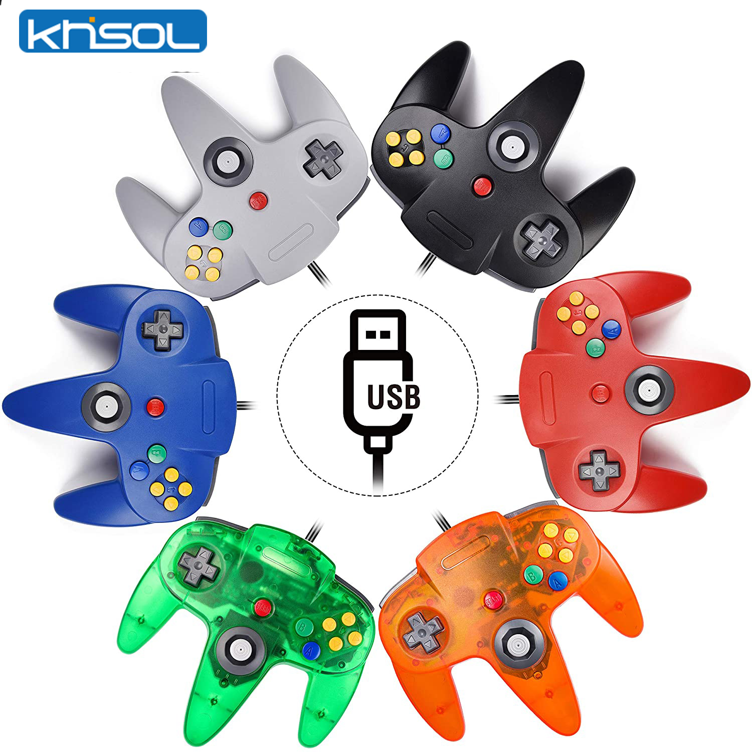 Gaming Console Windows - N64 Controller คลาสสิก USB แบบมีสายรีโมทคอนโทรลเกมจอยสติ๊กอุปกรณ์เสริมคลาสสิก 64