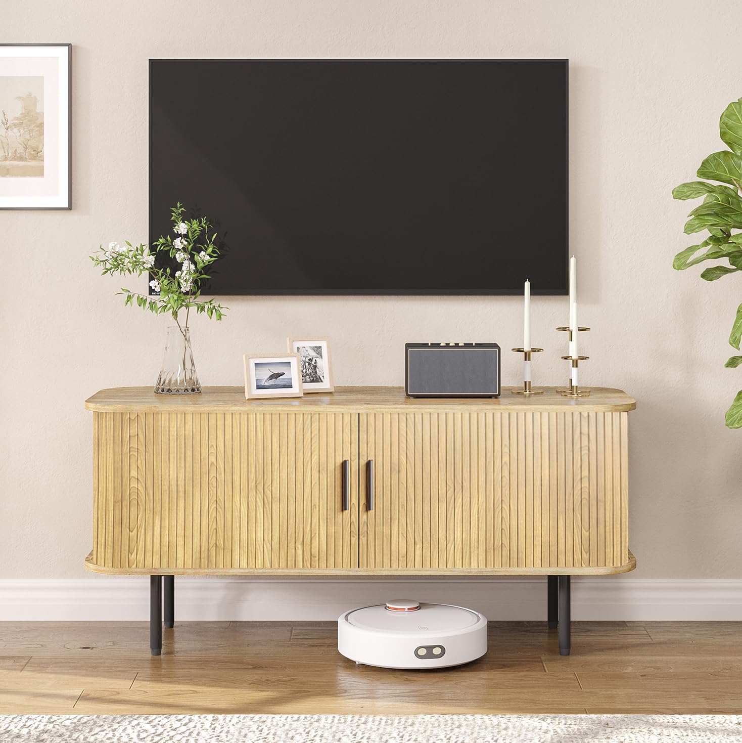 ตู้วางทีวีลายไม้ธรรมชาติสำหรับ - Gaming Console Entertainment Center บทวิจารณ์และราคา