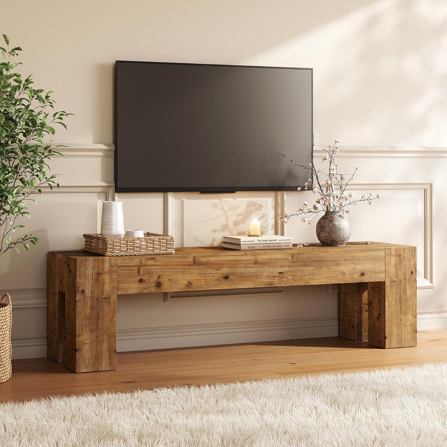 ชั้นวางทีวีไม้เนื้อแข็ง 63 นิ้ - Gaming Console Entertainment Center บทวิจารณ์และราคา