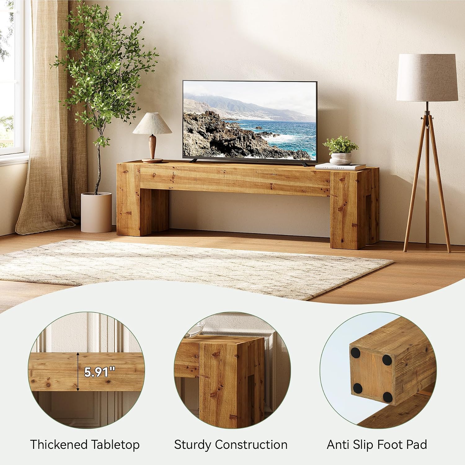ชั้นวางทีวีไม้เนื้อแข็ง 63 นิ้ - Gaming Console Entertainment Center บทวิจารณ์และราคา
