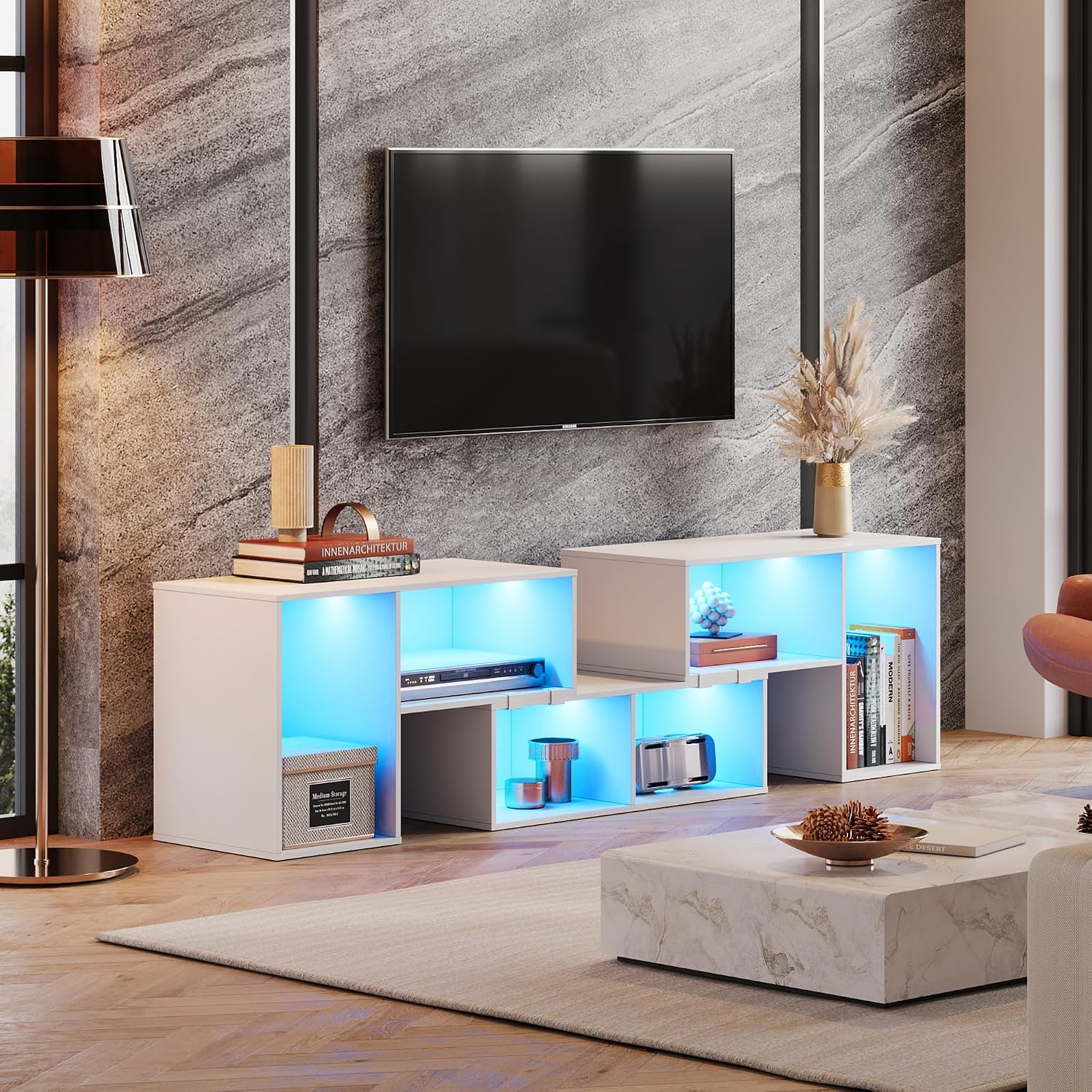 ขาตั้งทีวีปรับรูปทรงได้พร้อมไฟ - Gaming Console Tv Stand บทวิจารณ์และราคา