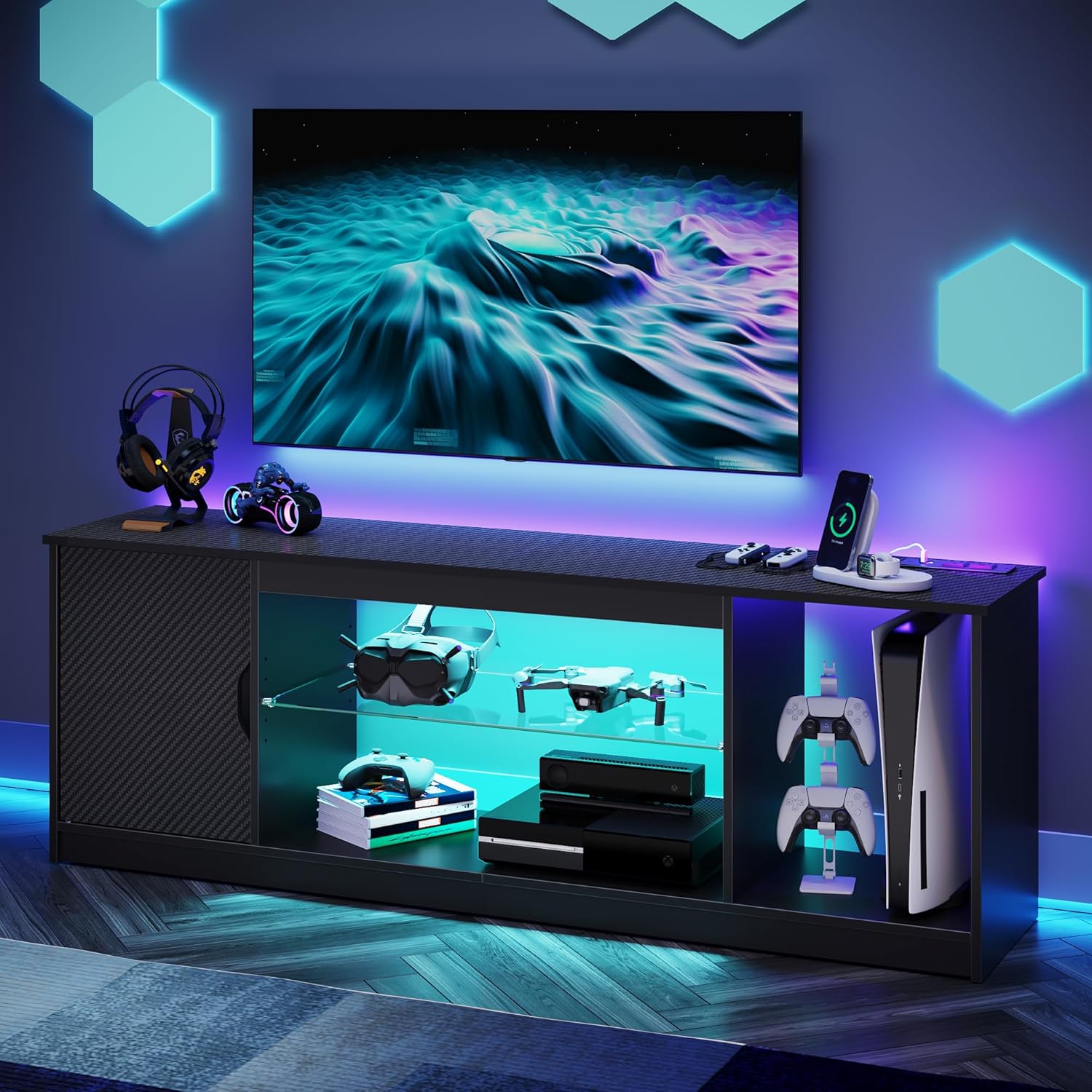 ชั้นวางทีวีพร้อมปลั๊กไฟ ชั้นวา - Gaming Console Tv Stand บทวิจารณ์และราคา