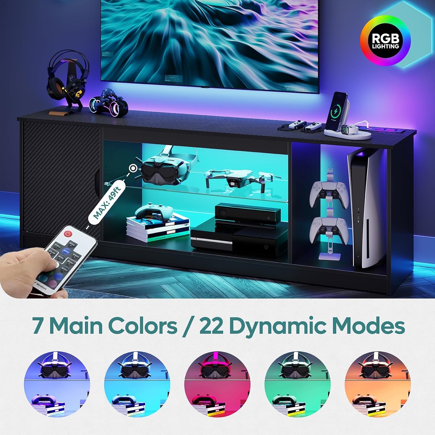 ชั้นวางทีวีพร้อมปลั๊กไฟ ชั้นวา - Gaming Console Tv Stand บทวิจารณ์และราคา