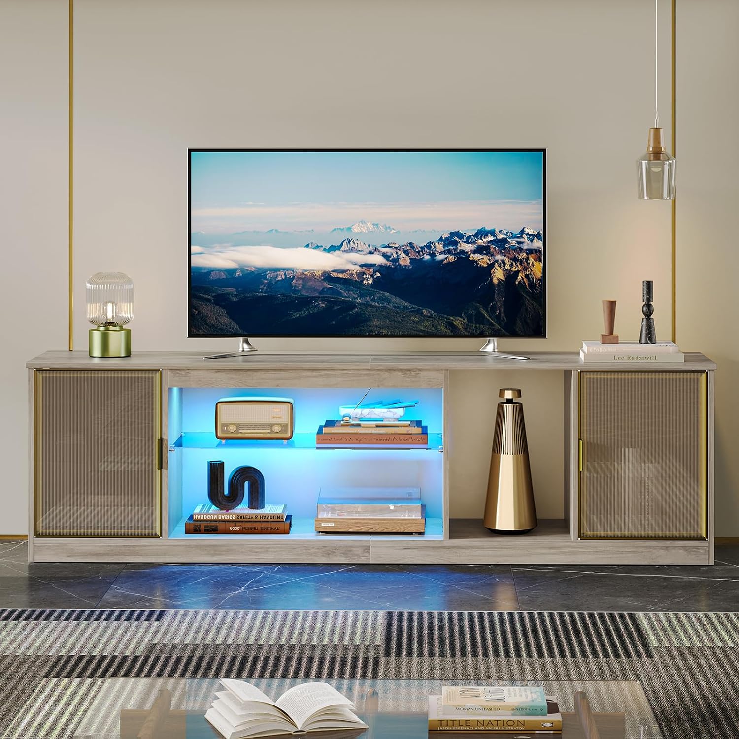 ขาตั้งทีวีสีเทาขนาด 70 นิ้วสำห - Gaming Console Entertainment Center บทวิจารณ์และราคา