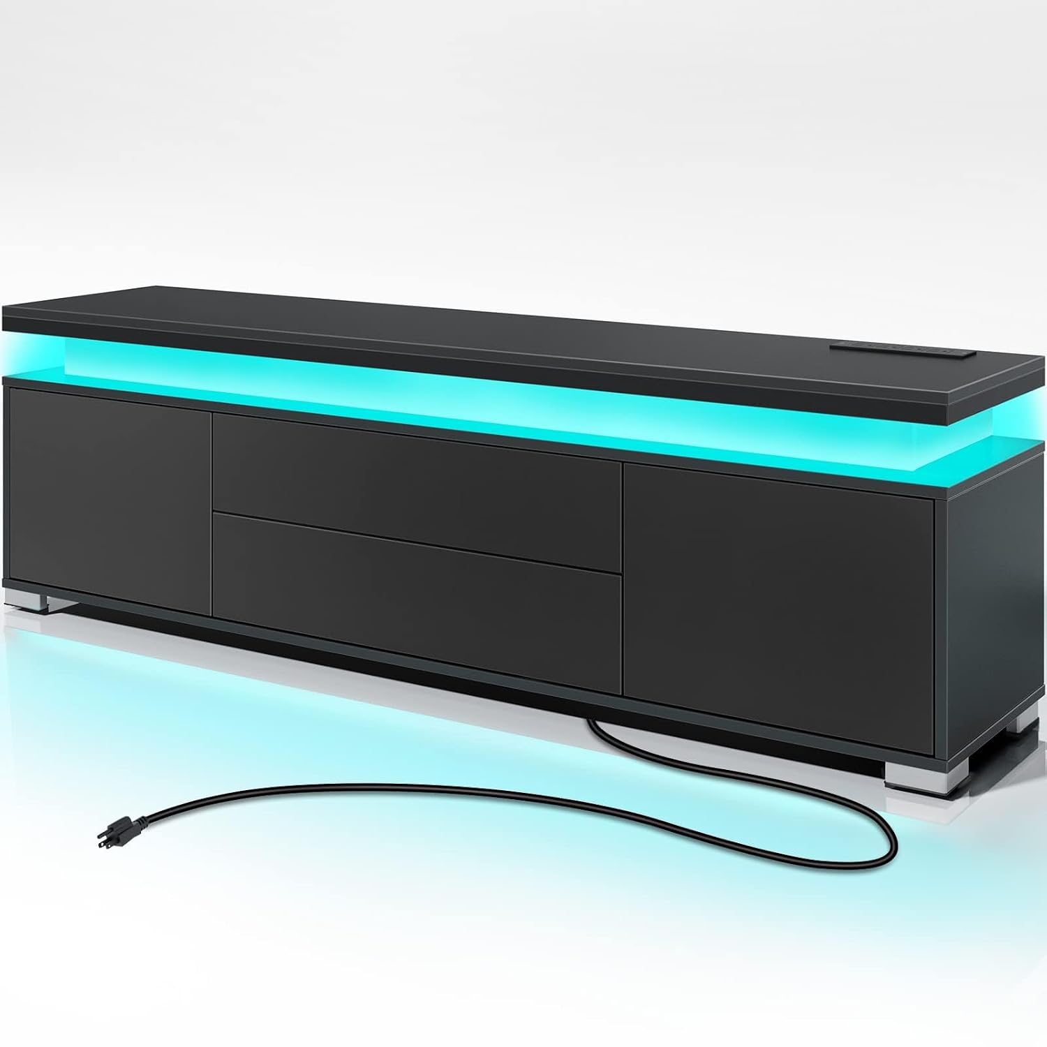 ชั้นวางทีวีพร้อมปลั๊กไฟและไฟ L - Gaming Console Entertainment Center บทวิจารณ์และราคา