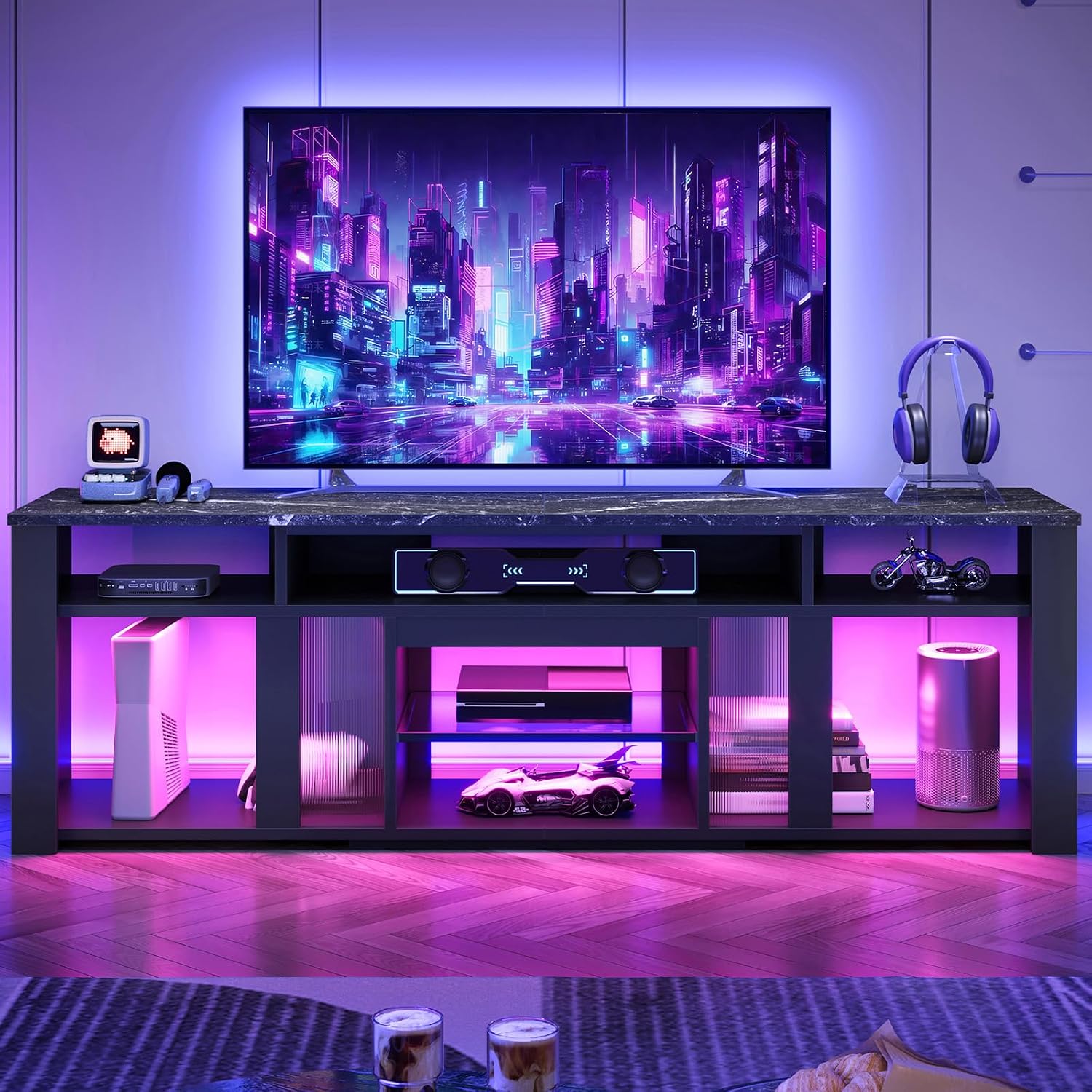 ขาตั้งทีวี 80 นิ้ว พร้อมไฟ LED - Gaming Console Tv Stand บทวิจารณ์และราคา