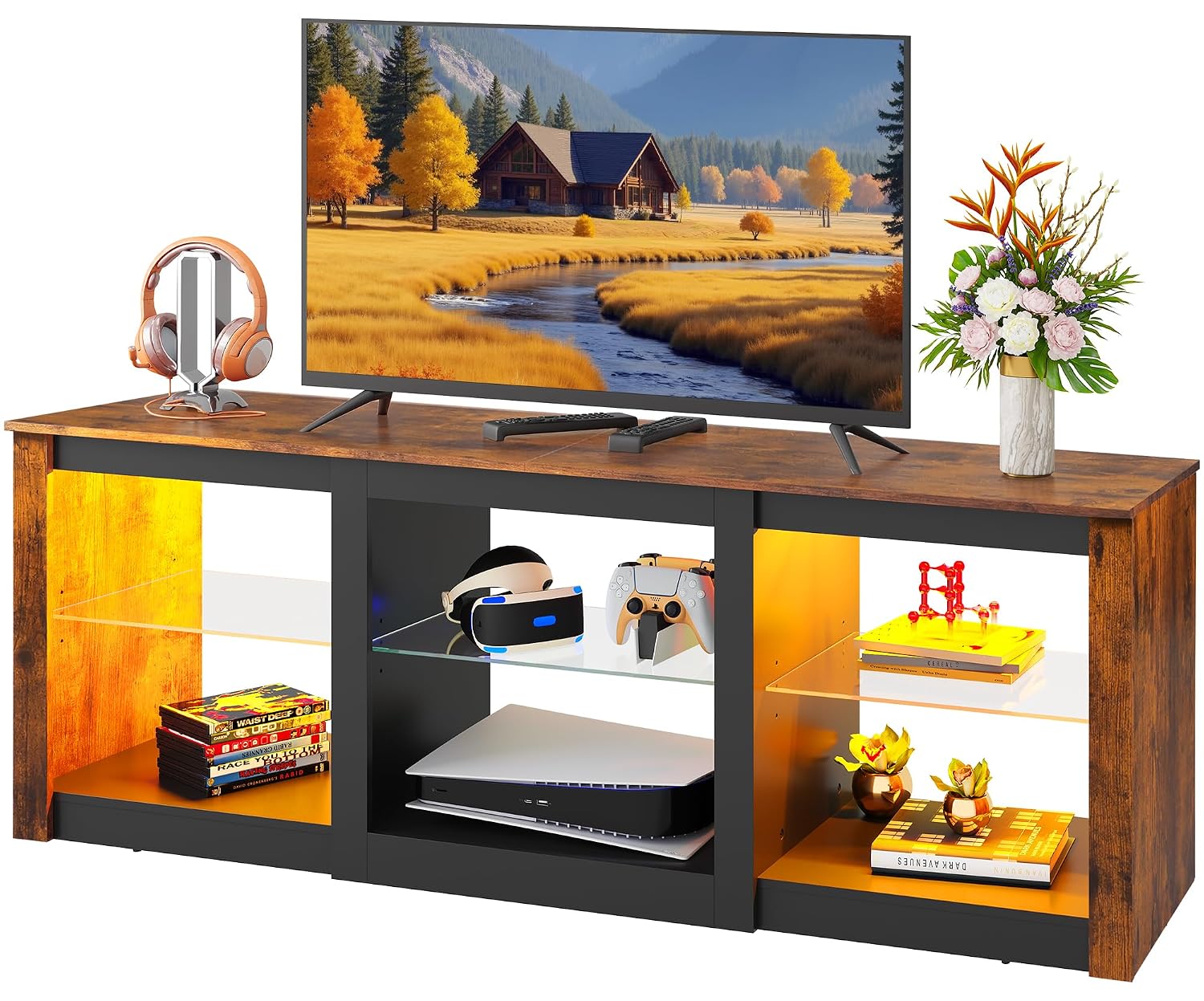 ชั้นวางทีวี LED พร้อมชั้นวางกร - Gaming Console Entertainment Center บทวิจารณ์และราคา